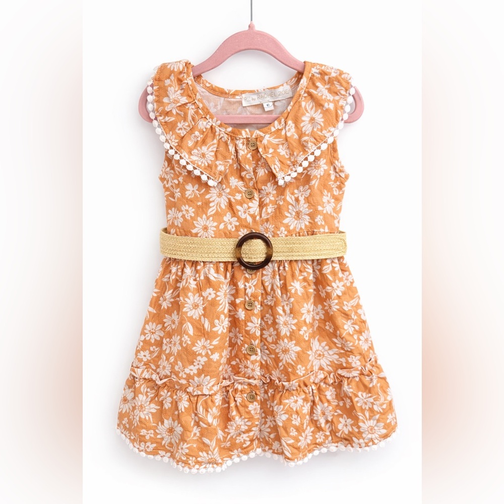 Rachel Zoe Orange Floral Kids Dress with Belt